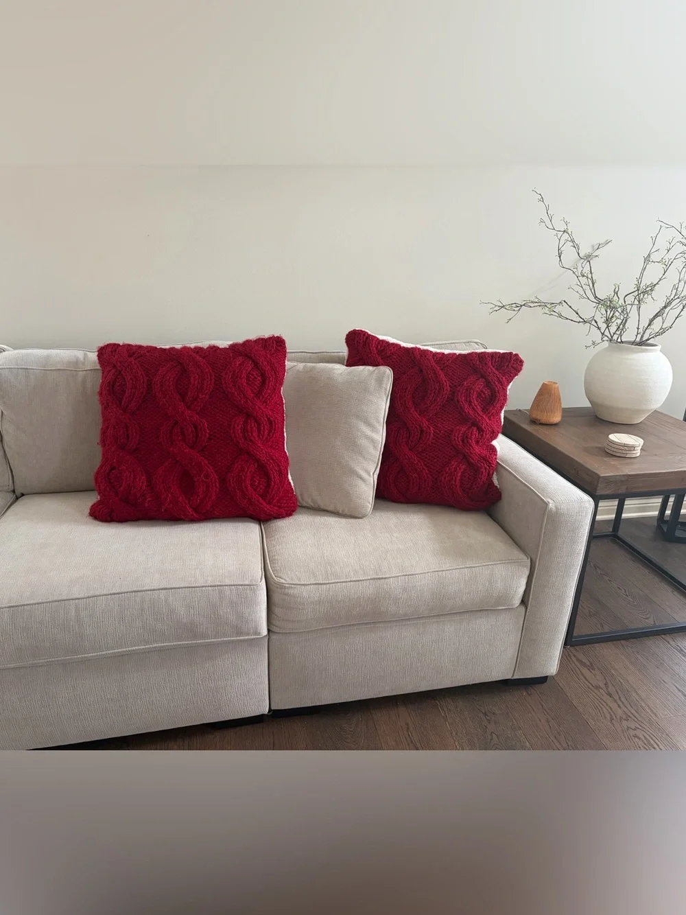 Pottery Barn Red super chunky Cable Knit Holiday Pillow Covers